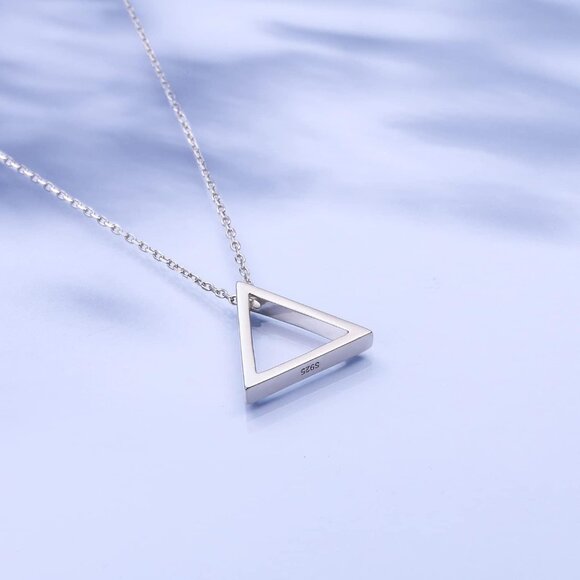 925 Sterling Silver Geometric Triangle Pendant Necklace for Women - Elegant and - Picture 3 of 8
